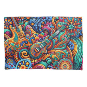 Psychedelische Batik Gitaar Art-Kleurrijke Retro M Kussensloop