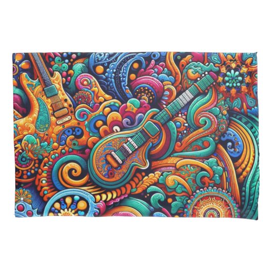 Psychedelische Batik Gitaar Art-Kleurrijke Retro M Kussensloop (Voorkant)