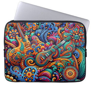 Psychedelische Batik Gitaar Art-Kleurrijke Retro M Laptop Sleeve