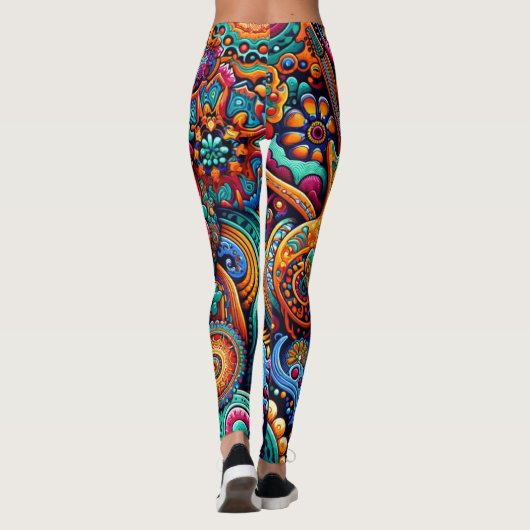 Psychedelische Batik Gitaar Art-Kleurrijke Retro M Leggings (Achterkant)