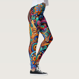 Psychedelische Batik Gitaar Art-Kleurrijke Retro M Leggings
