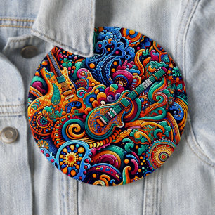Psychedelische Batik Gitaar Art-Kleurrijke Retro M Ronde Button 6,0 Cm