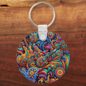 Psychedelische Batik Gitaar Art-Kleurrijke Retro M Sleutelhanger (Voorkant)