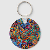 Psychedelische Batik Gitaar Art-Kleurrijke Retro M Sleutelhanger (Achterkant)