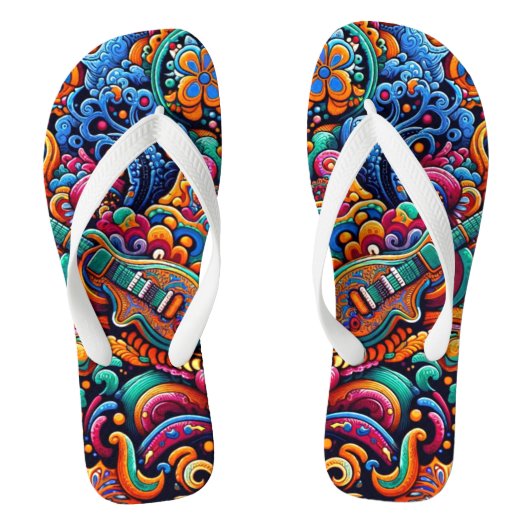 Psychedelische Batik Gitaar Art-Kleurrijke Retro M Teenslippers (Voetbed)