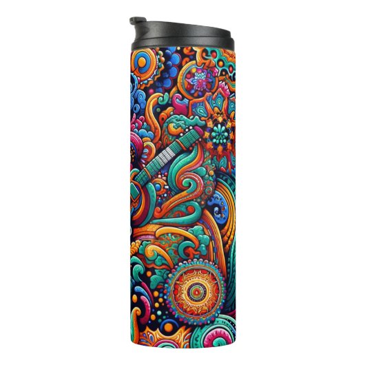 Psychedelische Batik Gitaar Art-Kleurrijke Retro M Thermosbeker (Geroteerd rechts)