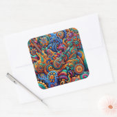 Psychedelische Batik Gitaar Art-Kleurrijke Retro M Vierkante Sticker (Envelop)
