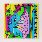 Psychedelische bergen, meer, bomen. Vrede Legpuzzel (Verticaal)