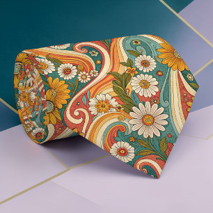 Psychedelische Bloem 1970s Aangepaste Halsband Tie Stropdas