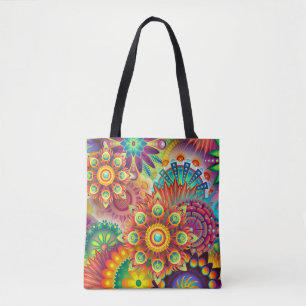 psychedelische bloemen canvas tas