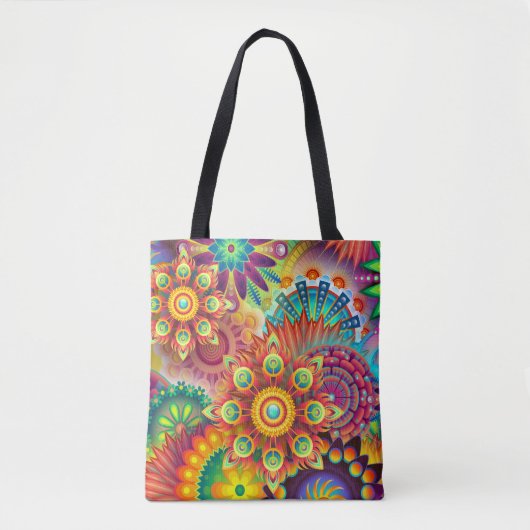 psychedelische bloemen canvas tas (Voorkant)