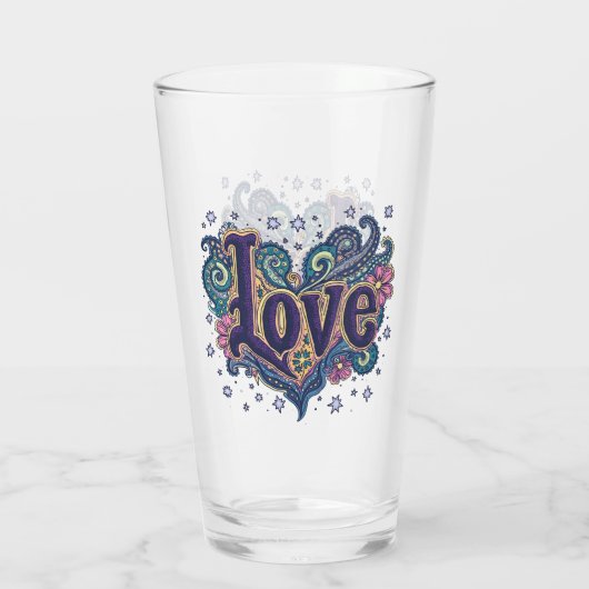 Psychedelische Boho Love Lettering met Bloemen Acc Glas (Achterkant)