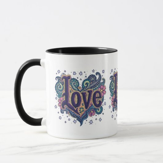 Psychedelische Boho Love Lettering met Bloemen Acc Mok (Links)