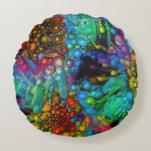 Psychedelische Bubble Burst Abstracte madeliefjes Rond Kussen