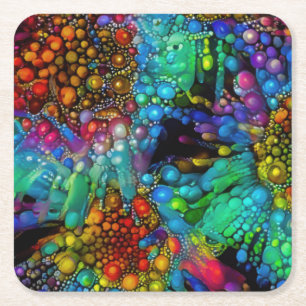 Psychedelische Bubble Burst Abstracte madeliefjes Vierkante Kartonnen Onderzetter