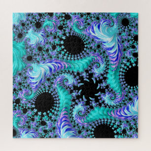 Psychedelische Cyaan Tentakel Abstracte Fractale K Legpuzzel