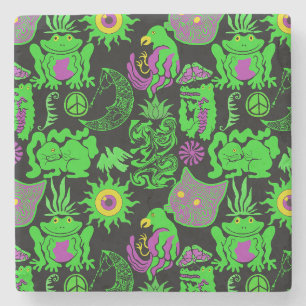 Psychedelische dieren patroon Zwart BG Stenen Onderzetter