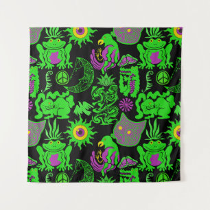 Psychedelische dieren patroon Zwart BG Wandkleed