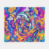 Psychedelische dolfijnen in levendige oceaanwervel fleece deken (Voorkant (Horizontaal))