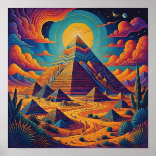 Psychedelische Egyptische Piramide Landschapskunst Poster