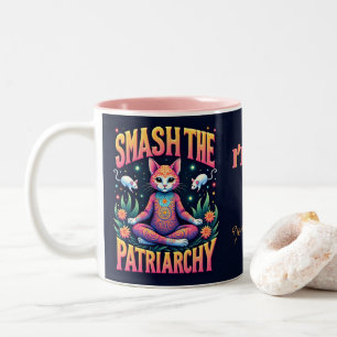Psychedelische Feministische Kitty Gepersonaliseer Tweekleurige Koffiemok