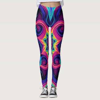 Psychedelische Fractale Leggings met Neon Mandala 