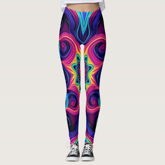 Psychedelische Fractale Leggings met Neon Mandala  (Voorkant)