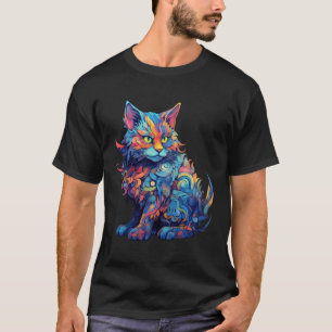 Psychedelische Ga Kat In Kleurrijke Fantasie Dierl T-shirt