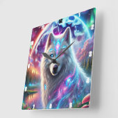 Psychedelische galaxy wolf vierkante klok (Hoek)