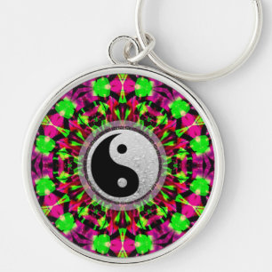 Psychedelische geometrische Yin Yang-Sleutelhanger Sleutelhanger