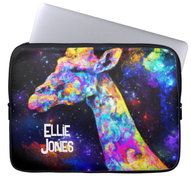Psychedelische Giraffe bewerkbare naam Laptop Sleeve (Voorkant)