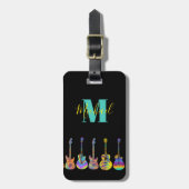 Psychedelische gitaren monogram musicus bagagelabel (Voorkant verticaal)