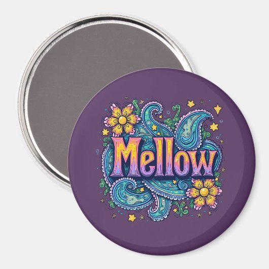 Psychedelische Groovy "Mellow" Retro Hippie Art Magneet (Voorkant / Achterkant)