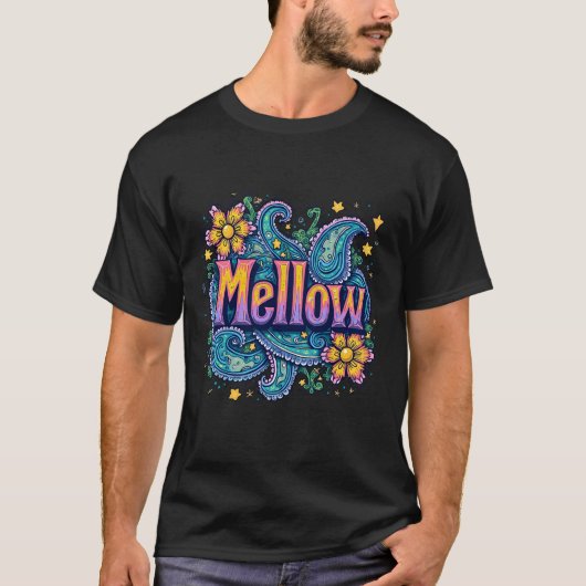 Psychedelische Groovy "Mellow" Retro Hippie Art T-shirt (Voorkant)