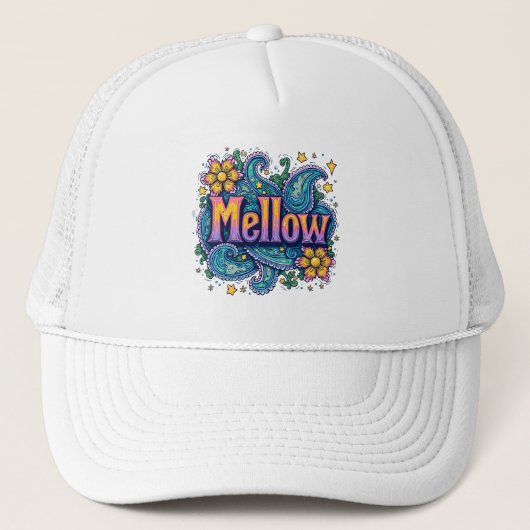 Psychedelische Groovy "Mellow" Retro Hippie Art Trucker Pet (Voorkant)