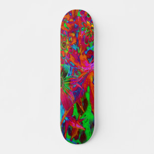 Psychedelische Groovy Rode en Groene Wilde Bloemen Skateboard