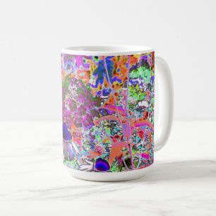 Psychedelische hete roze en limoengroene tuinvloei koffiemok