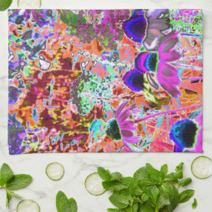 Psychedelische hete roze en limoengroene tuinvloei theedoek