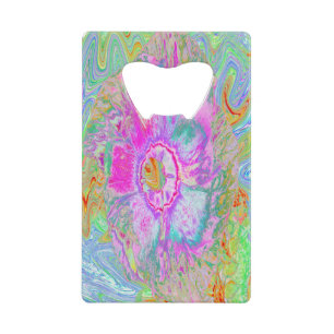 Psychedelische hete roze en ultra-violette hibiscu kredietkaart flessenopener