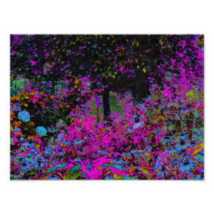 Psychedelische hete roze en zwarte tuinzonsopgang foto afdruk