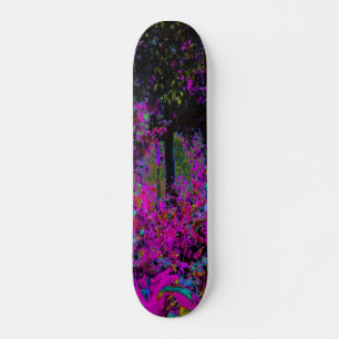 Psychedelische hete roze en zwarte tuinzonsopgang skateboard