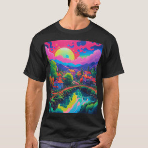 Psychedelische Japanse Landschapskunst T-shirt