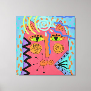 Psychedelische kat Abstract schilderij Canvas Afdruk