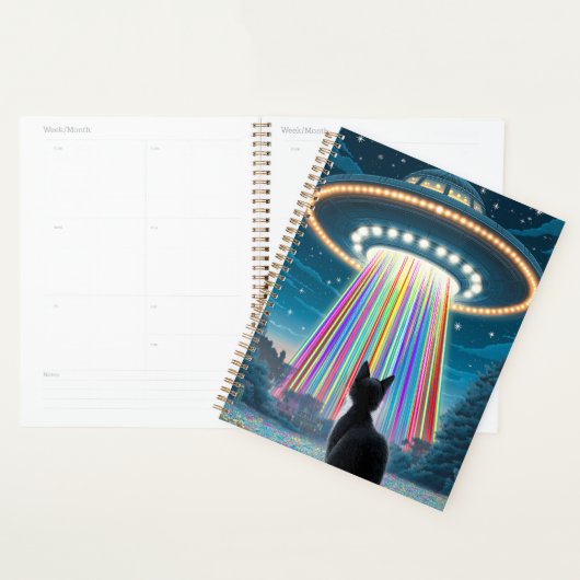 Psychedelische kat en ufo | Grappige buitenaardse  Planner (Display)