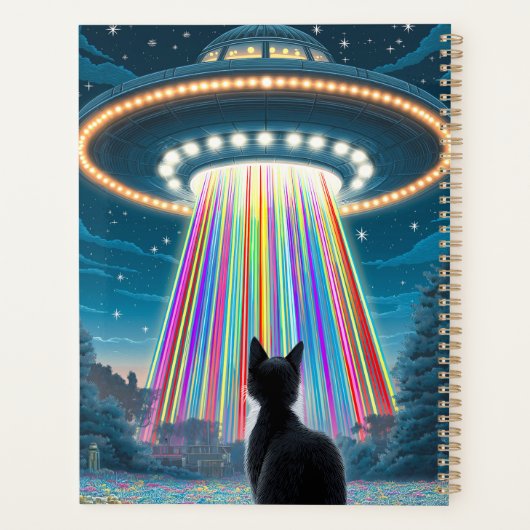 Psychedelische kat en ufo | Grappige buitenaardse  Planner (Achterkant)