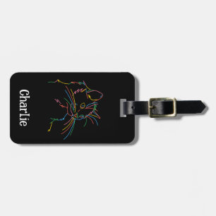 Psychedelische kat op bagagelabel. Editable-naam Bagagelabel