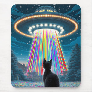 Psychedelische Kat & UFO Grappige Buitenaardse O Muismat