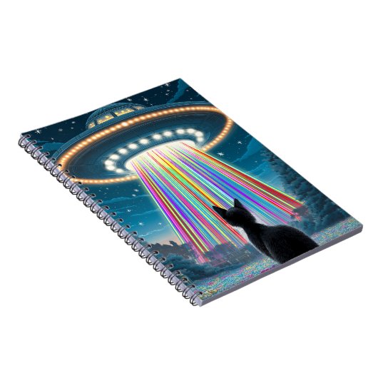 Psychedelische Kat & UFO | Grappige Buitenaardse O Notitieboek (Rechterzijde)