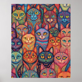 Psychedelische katten. Hippie, Boheems, BoHo Poster