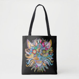 psychedelische kattencanvas tas